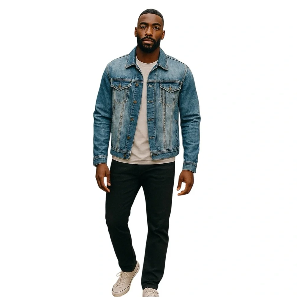 Rivet‎ de Cru Jacket Mens Size 3X Classic Trucker Denim Stitched Moto Distressed